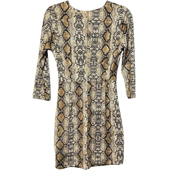 SEE AND BE SEEN Ruched Snake Reptile Print Surplice Neckline Bodycon Dress - Picture 6 of 8